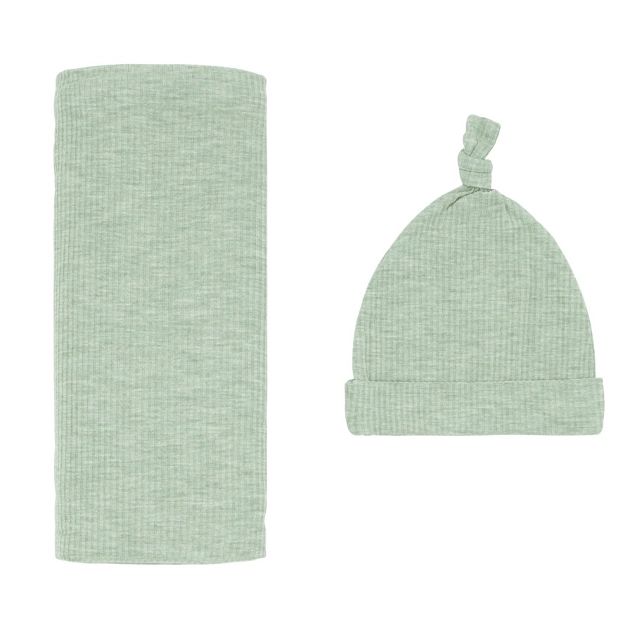 Sleep Little Sleepies Layette | Heather Sage Ribbed Swaddle & Hat Set Main Section