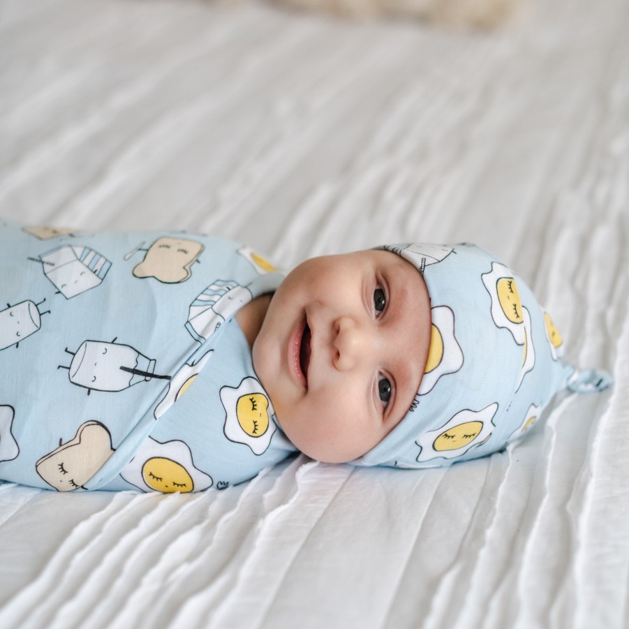 Sleep Little Sleepies Layette | Blue Breakfast Buddies Swaddle + Hat Set Main Section