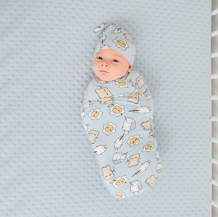 Sleep Little Sleepies Layette | Blue Breakfast Buddies Swaddle + Hat Set Main Section