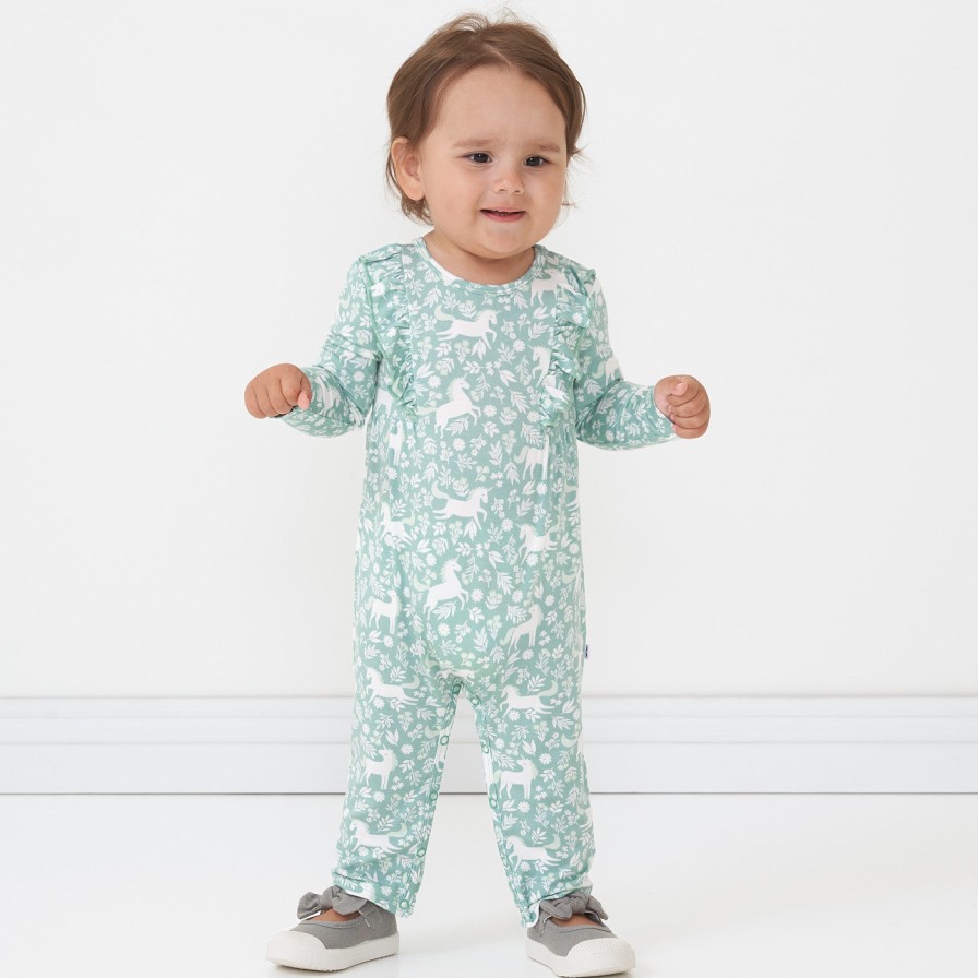 Play Little Sleepies Rompers & Overalls | Unicorn Garden Long Sleeve Ruffle Bib Romper Main Section