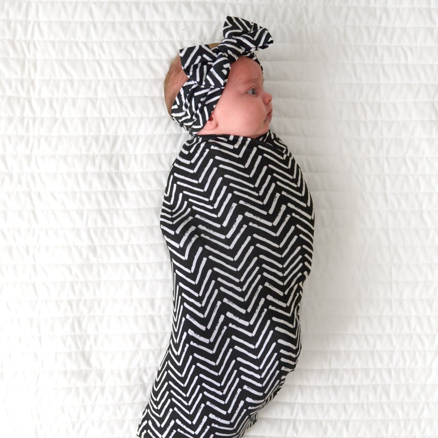 Sleep Little Sleepies Layette | Monochrome Chevron Swaddle & Luxe Bow Headband Set Main Section