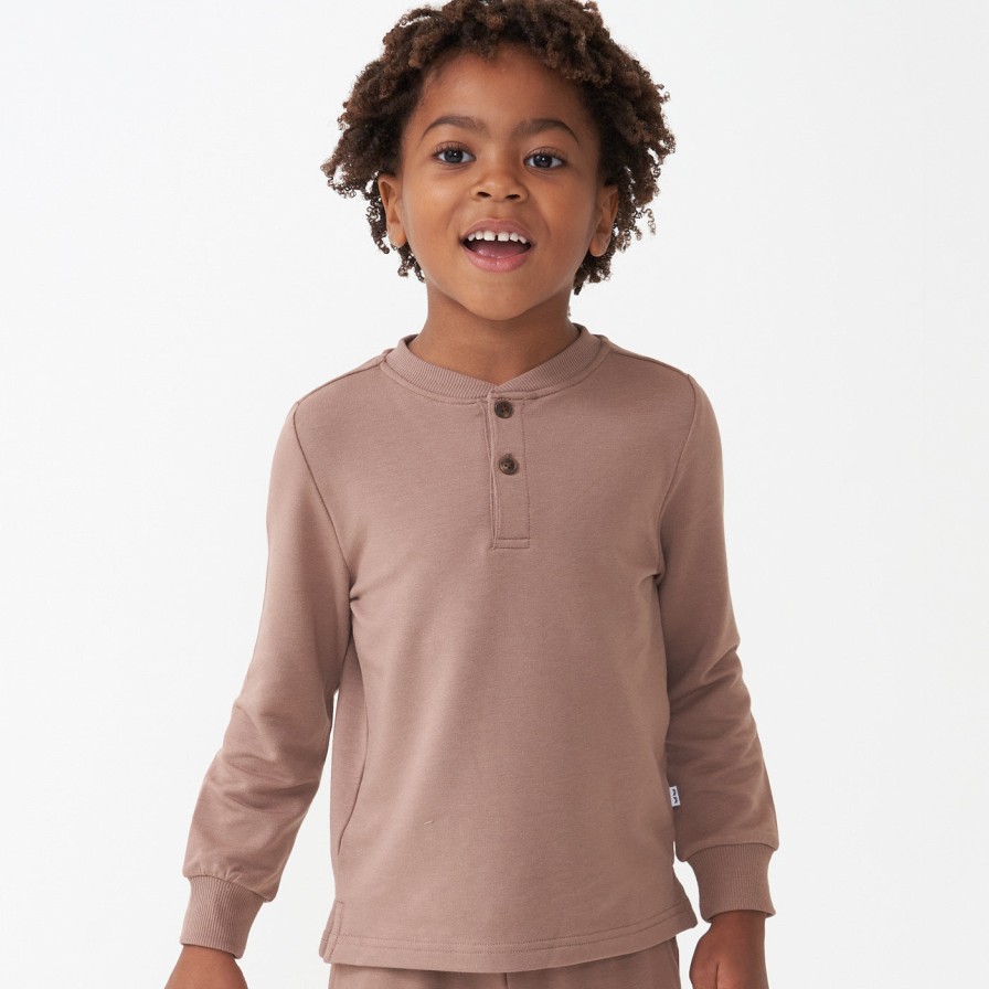 Play Little Sleepies Tops & Sweaters | Light Cocoa Long Sleeve Henley Tee Main Section