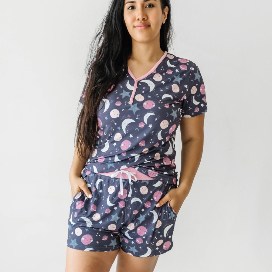 Adult Little Sleepies Women'S Pajamas | Pink To The Moon & Back Women'S Pajama Shorts Main Section