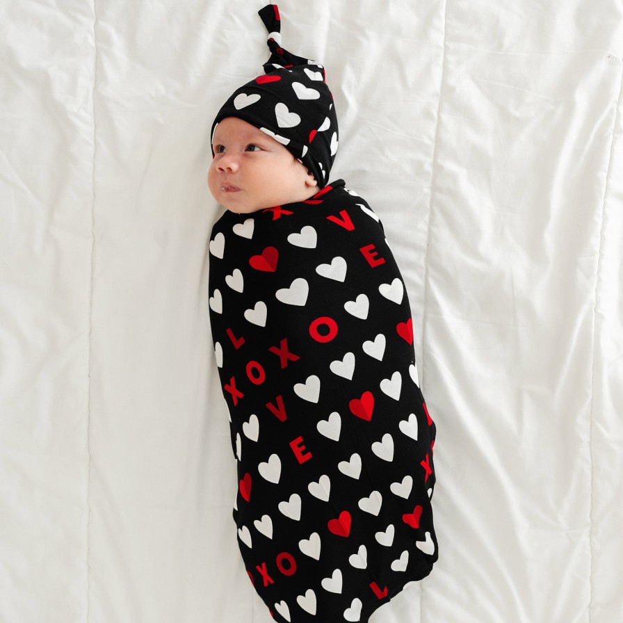 Sleep Little Sleepies Layette | Black Xoxo Swaddle & Hat Set Main Section