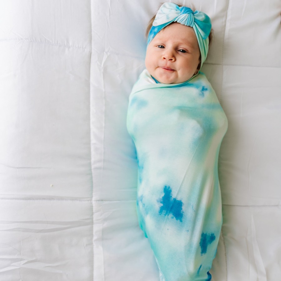 Sleep Little Sleepies Layette | Tidepool Watercolor Swaddle + Headband Set Main Section