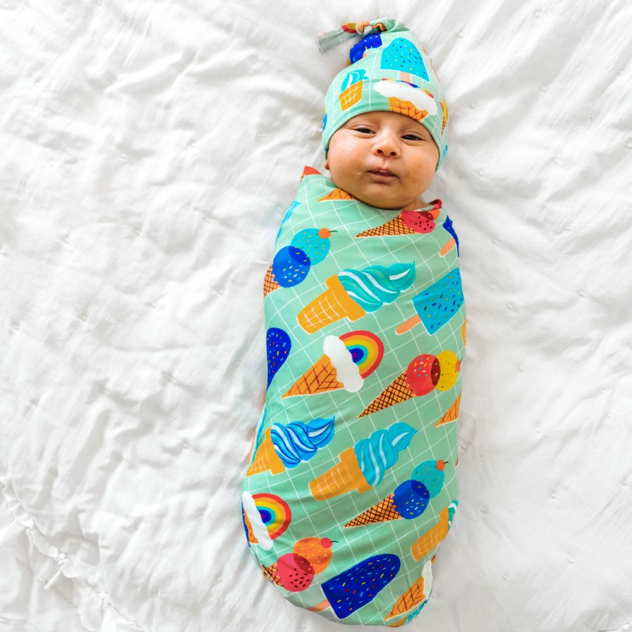 Sleep Little Sleepies Layette | Aqua Rainbow Sprinkles Swaddle & Hat Set Main Section