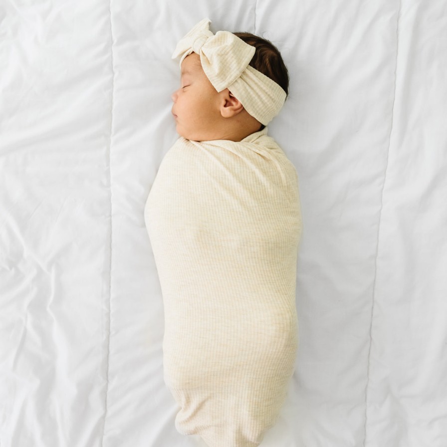 Sleep Little Sleepies Layette | Heather Oatmeal Ribbed Swaddle & Headband Set Main Section