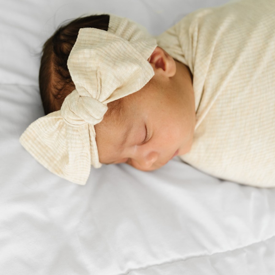 Sleep Little Sleepies Layette | Heather Oatmeal Ribbed Swaddle & Headband Set Main Section