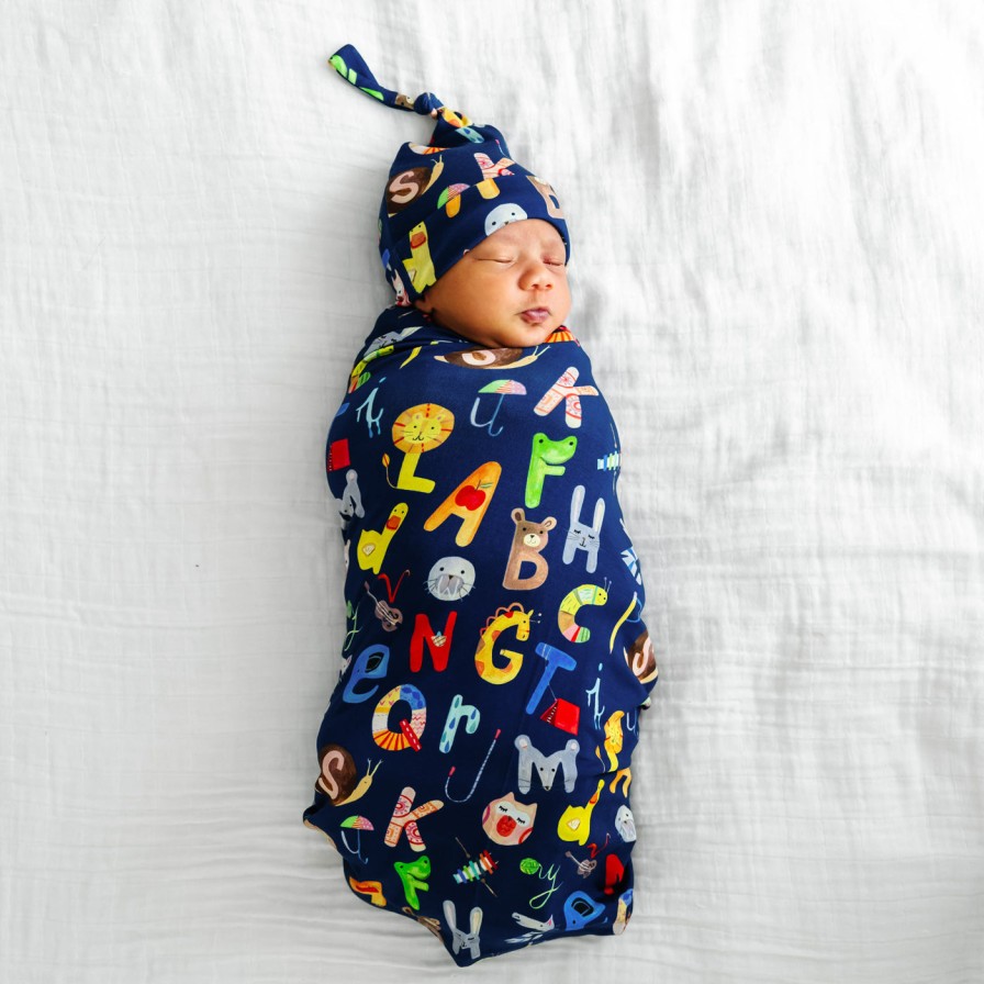 Sleep Little Sleepies Layette | Navy Alphabet Friends Swaddle & Hat Set Main Section