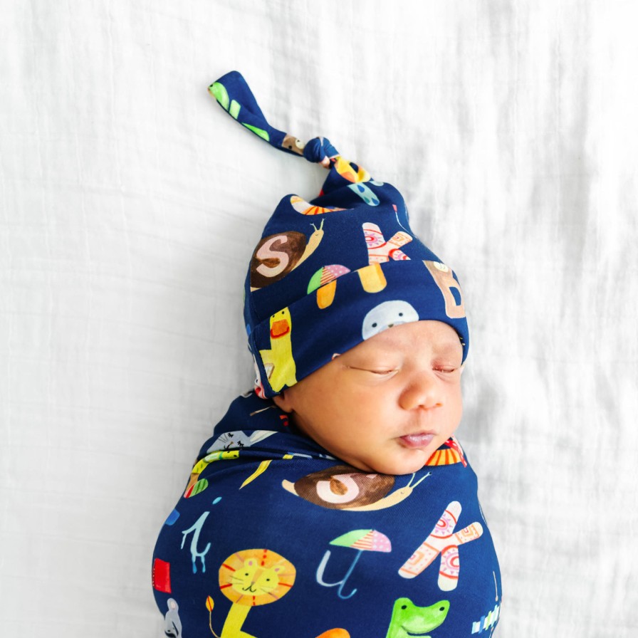 Sleep Little Sleepies Layette | Navy Alphabet Friends Swaddle & Hat Set Main Section