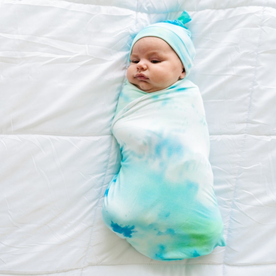 Sleep Little Sleepies Layette | Tidepool Watercolor Swaddle + Hat Set Main Section