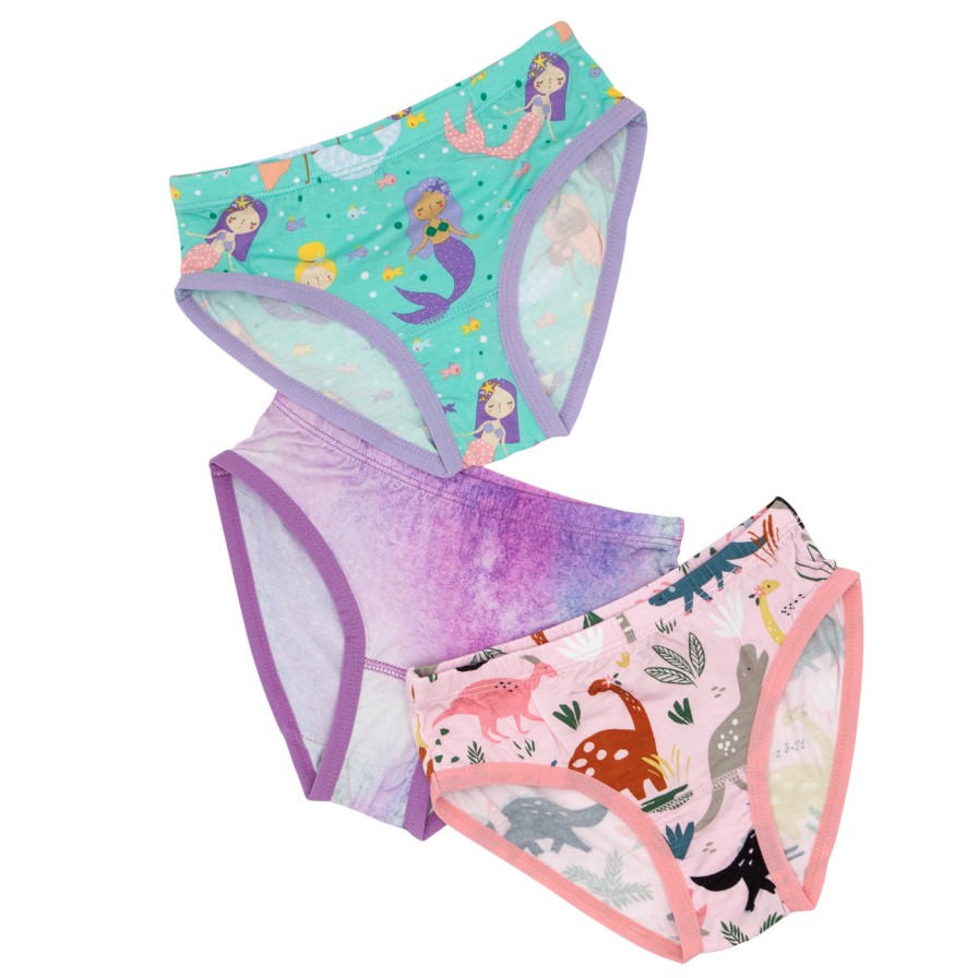 Play Little Sleepies Underwear | Mermaid Magic, Purple Watercolor, Pink Jurassic Jungle Girl'S Brief Underwear - 3 Pack Main Section