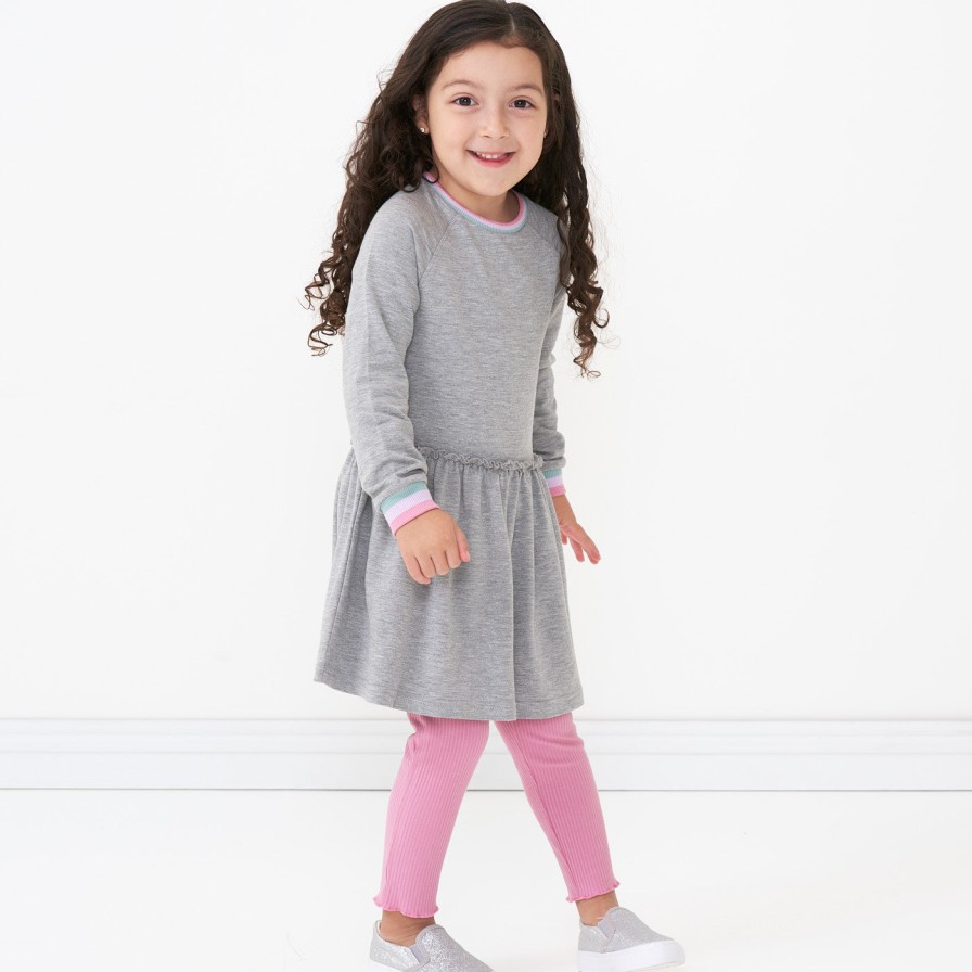 Play Little Sleepies Dresses | Heather Gray W/ Stripped Tipping Long Sleeve Drop Waist Dress Main Section