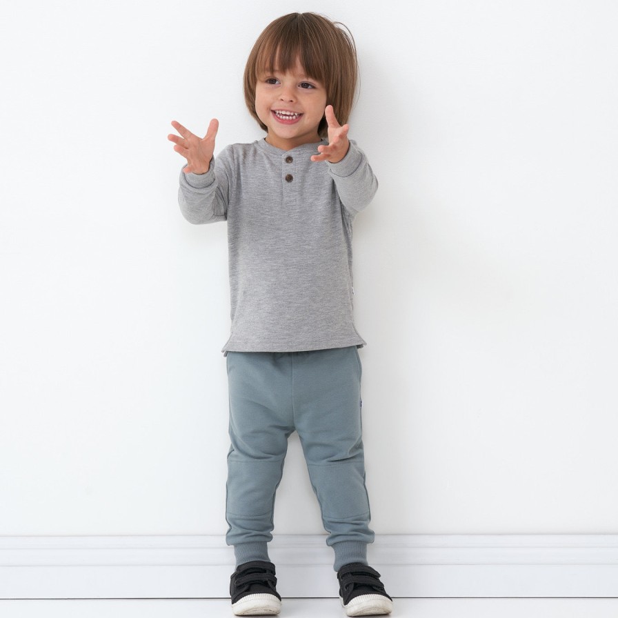 Play Little Sleepies Tops & Sweaters | Heather Gray Long Sleeve Henley Tee Main Section