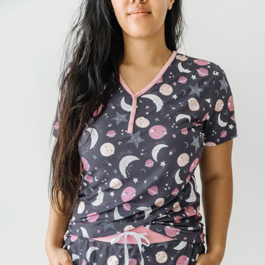 Adult Little Sleepies Women'S Pajamas | Pink To The Moon & Back Women'S Short Sleeve Pajama Top Main Section