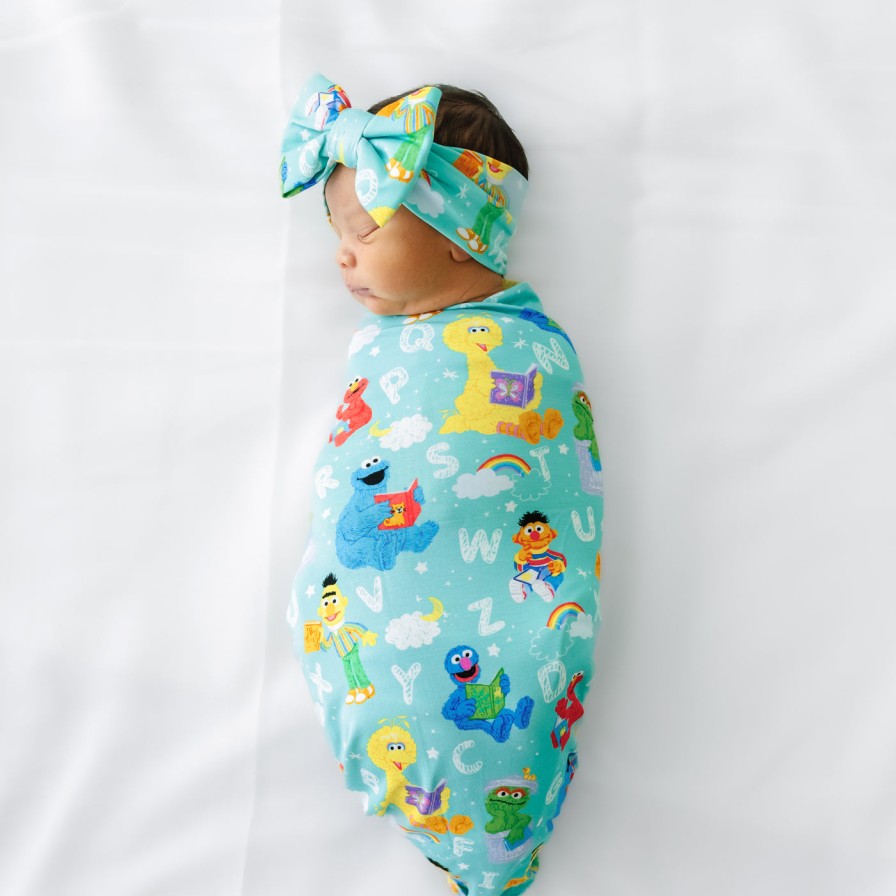 Sleep Little Sleepies Layette | Spelling With Sesame Street Swaddle + Luxe Bow Headband Set Main Section