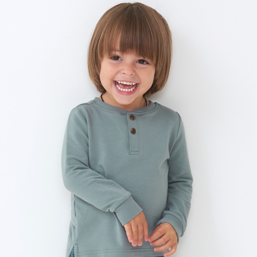 Play Little Sleepies Tops & Sweaters | Vintage Teal Long Sleeve Henley Tee Main Section