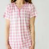 Adult Little Sleepies Women'S Pajamas | Pink Gingham Women'S Short Sleeve Pajama Top Main Section