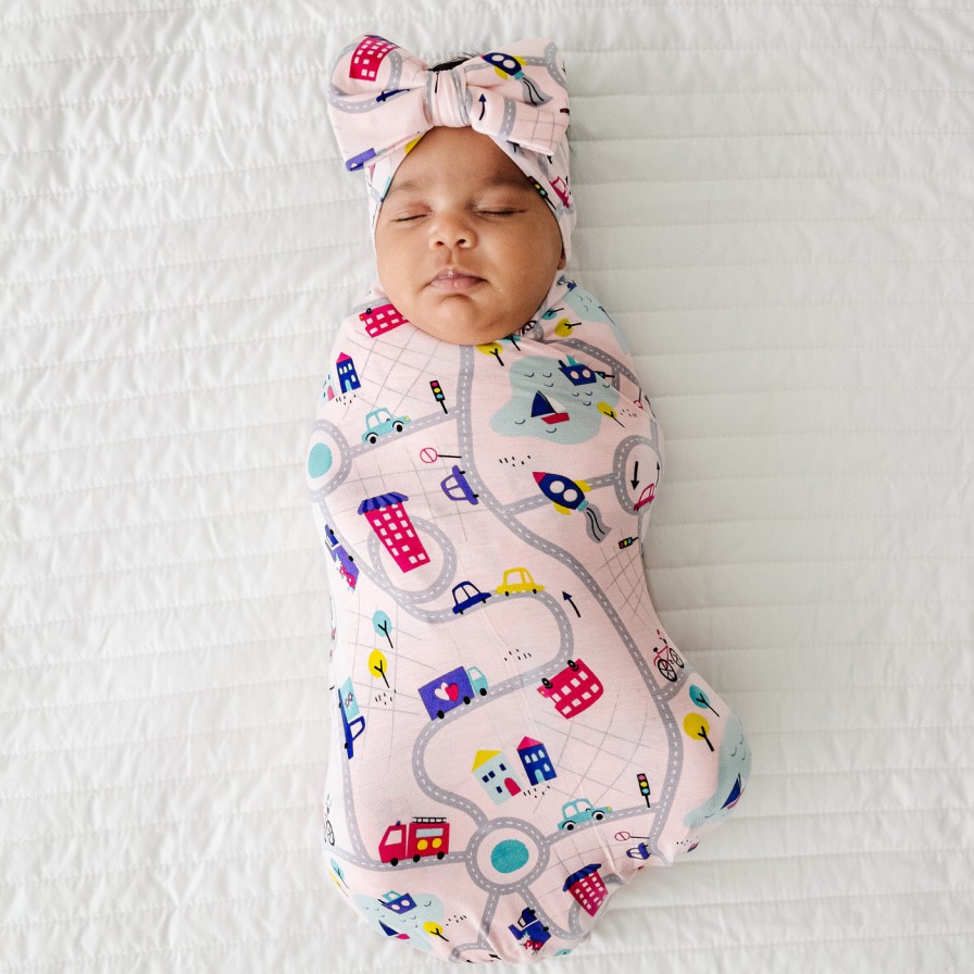 Sleep Little Sleepies Layette | Rosy Road Trip Swaddle & Luxe Bow Headband Set Main Section