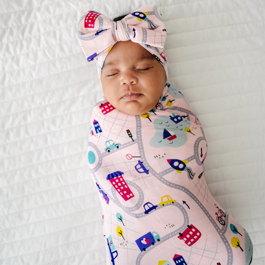 Sleep Little Sleepies Layette | Rosy Road Trip Swaddle & Luxe Bow Headband Set Main Section