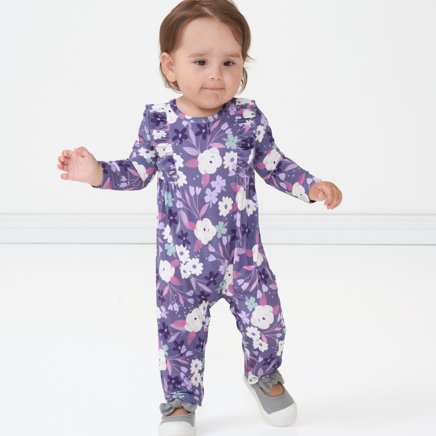 Play Little Sleepies Rompers & Overalls | Sugar Plum Floral Long Sleeve Ruffle Bib Romper Main Section