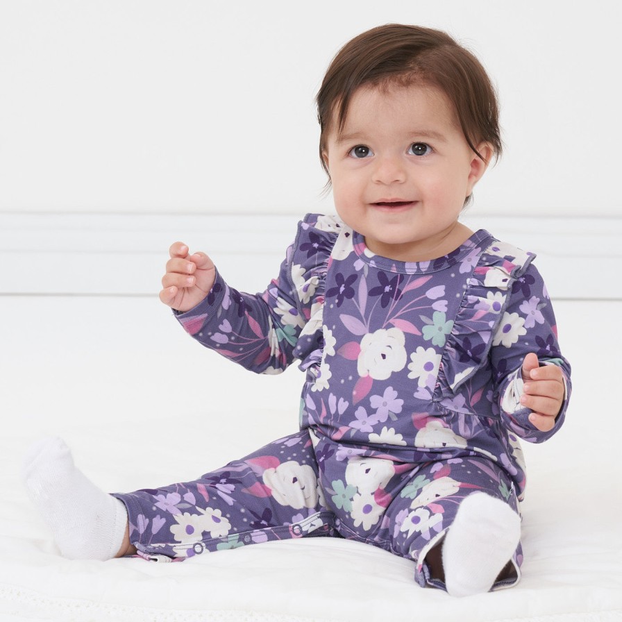 Play Little Sleepies Rompers & Overalls | Sugar Plum Floral Long Sleeve Ruffle Bib Romper Main Section