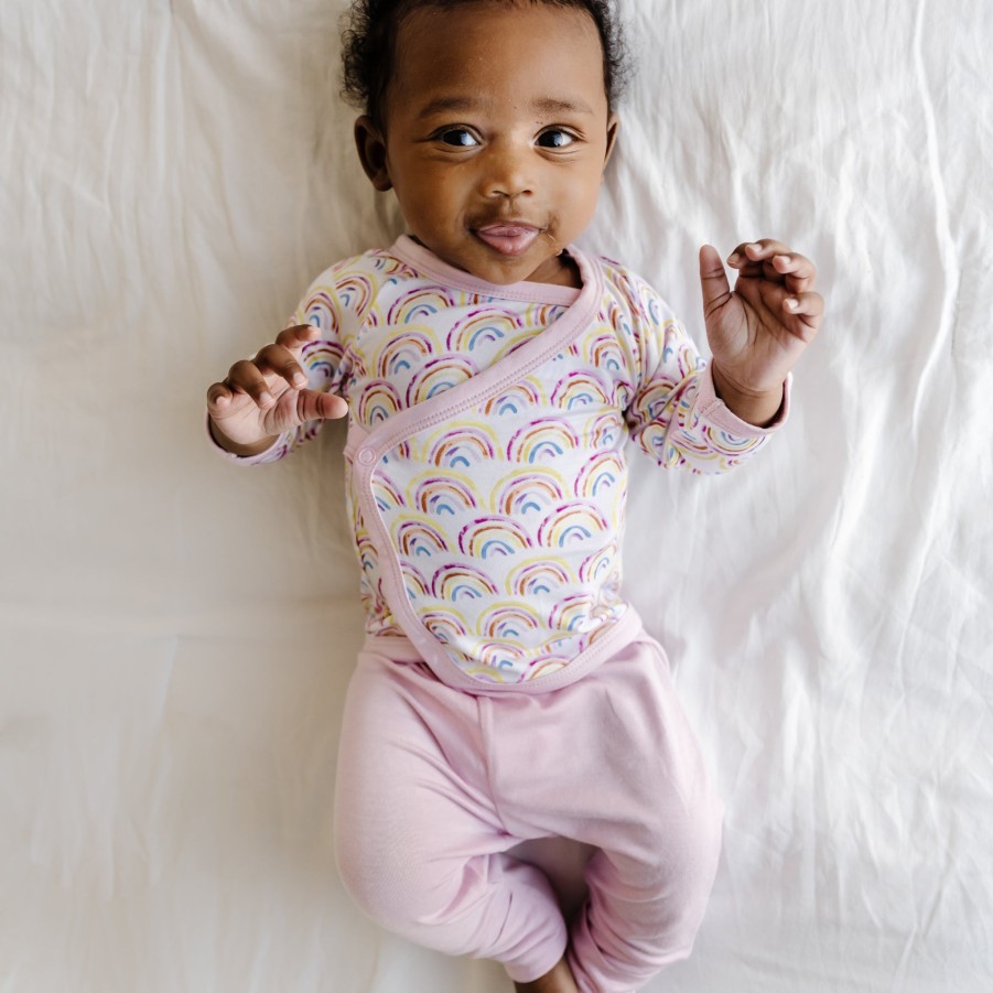 Sleep Little Sleepies Layette | Pastel Rainbows Two-Piece Bamboo Viscose Crossover Set Main Section