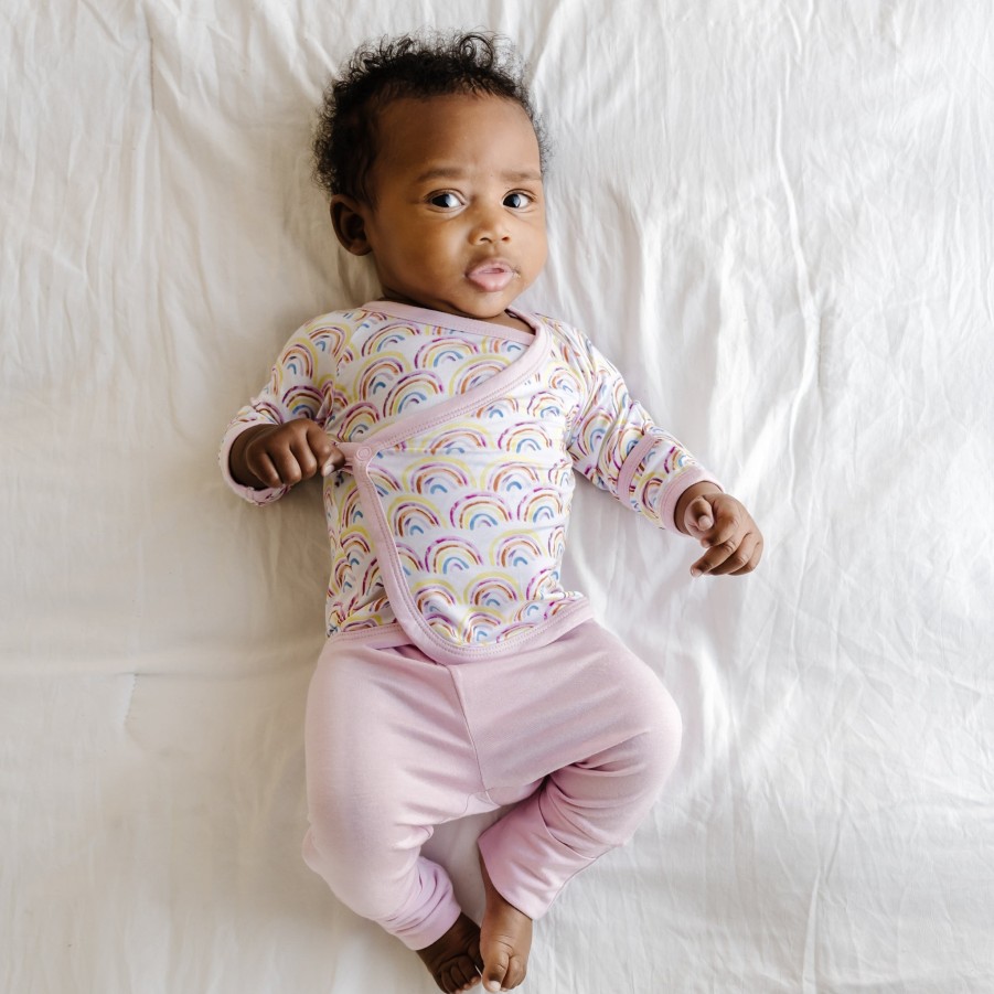 Sleep Little Sleepies Layette | Pastel Rainbows Two-Piece Bamboo Viscose Crossover Set Main Section