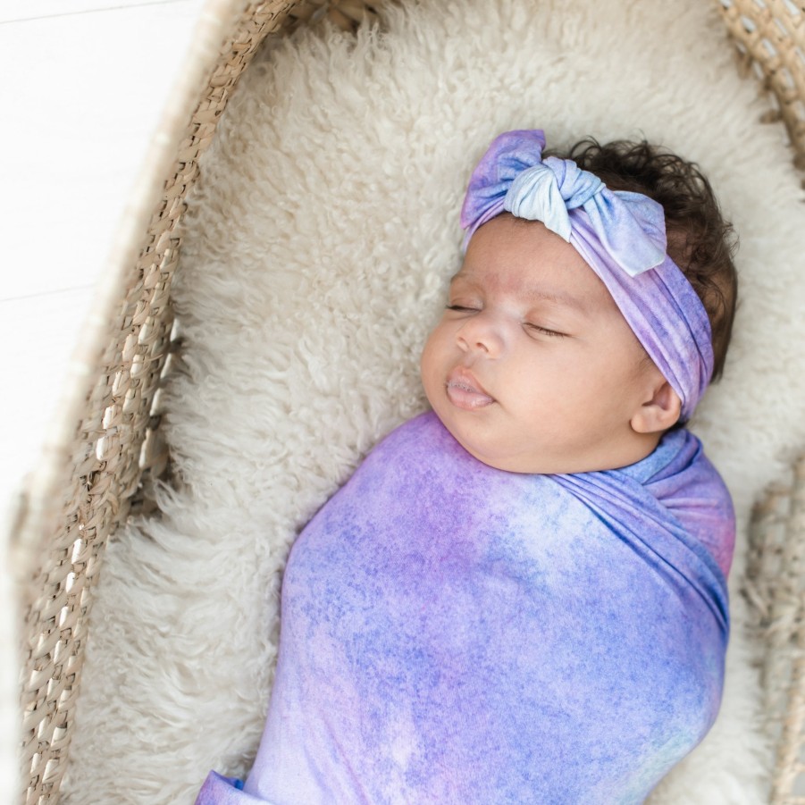 Sleep Little Sleepies Layette | Purple Watercolor Swaddle + Headband Set Main Section