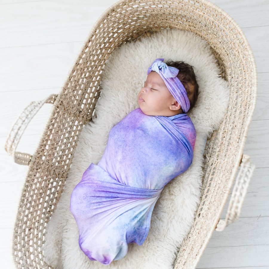 Sleep Little Sleepies Layette | Purple Watercolor Swaddle + Headband Set Main Section