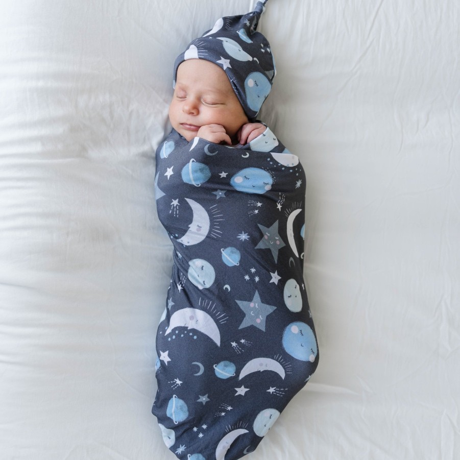 Sleep Little Sleepies Layette | Blue To The Moon & Back Swaddle + Hat Set Main Section