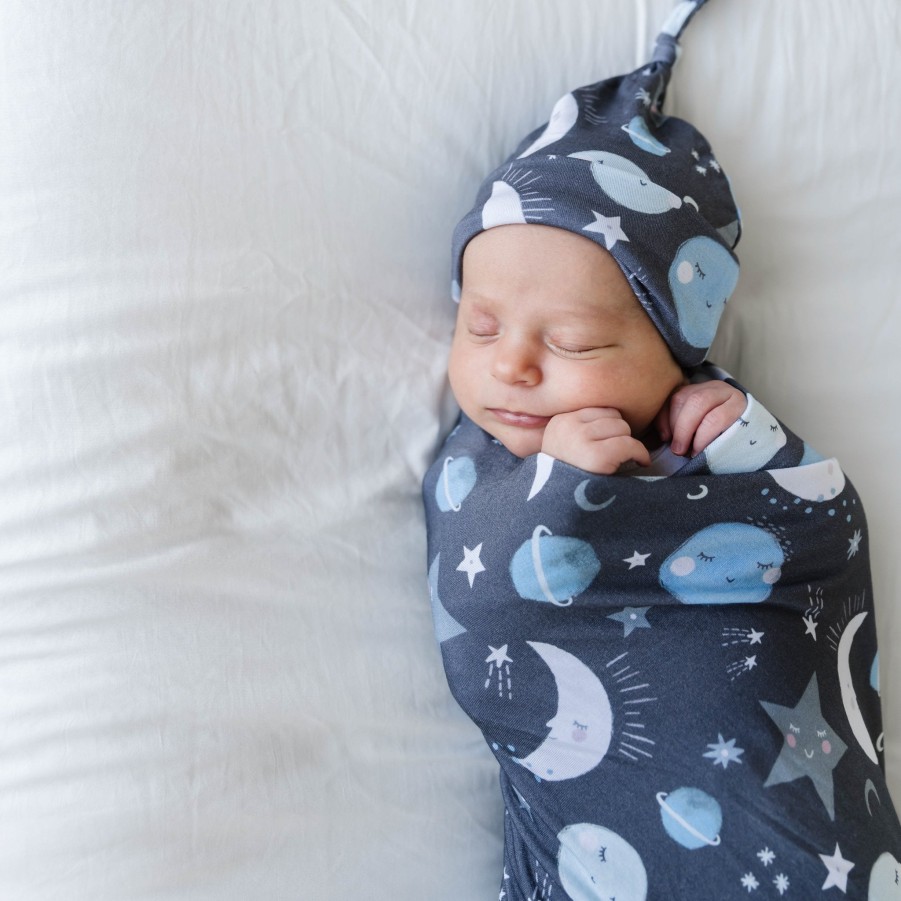 Sleep Little Sleepies Layette | Blue To The Moon & Back Swaddle + Hat Set Main Section