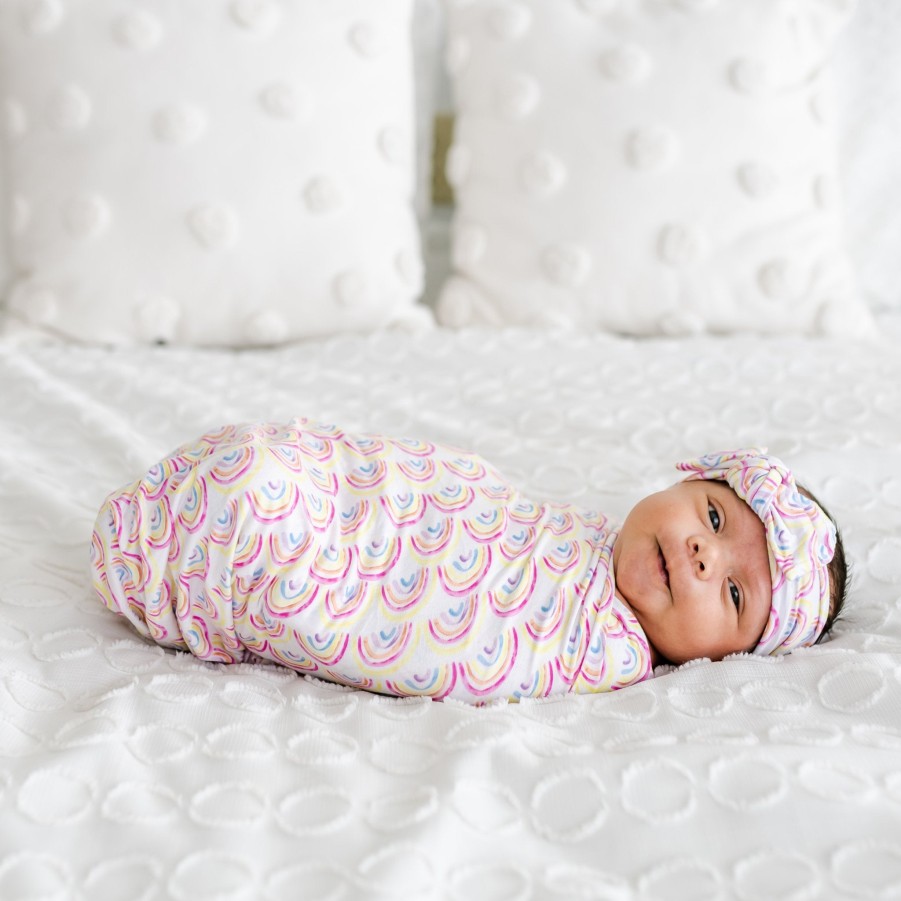 Sleep Little Sleepies Layette | Pastel Rainbows Swaddle & Headband Set Main Section