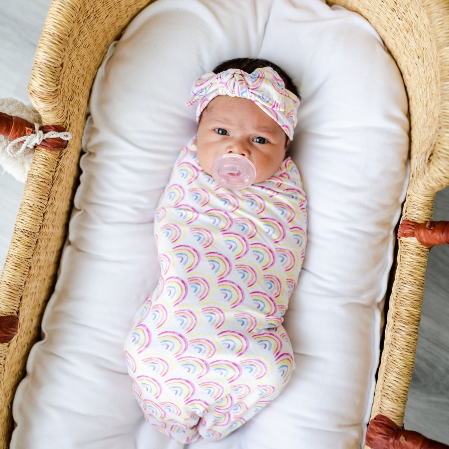 Sleep Little Sleepies Layette | Pastel Rainbows Swaddle & Headband Set Main Section