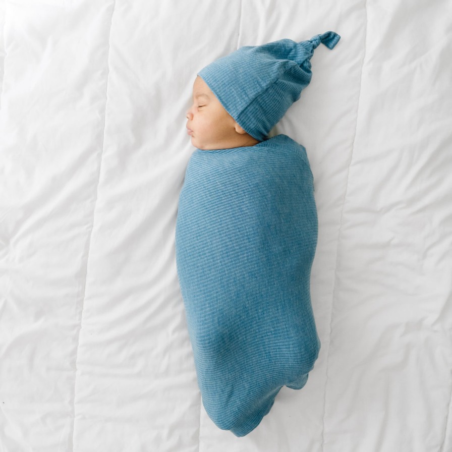 Sleep Little Sleepies Layette | Heather Blue Ribbed Swaddle & Hat Set Main Section