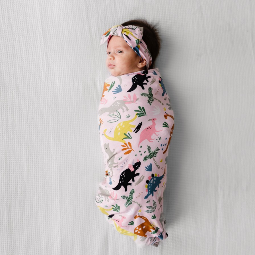 Sleep Little Sleepies Layette | Pink Jurassic Jungle Swaddle + Headband Set Main Section