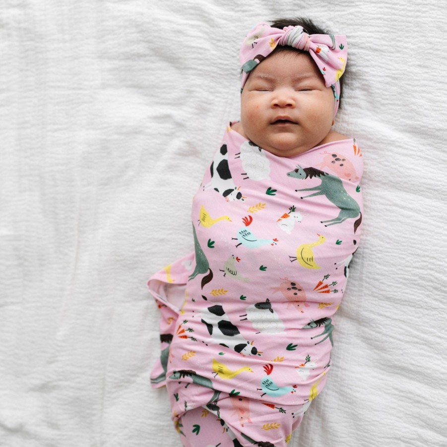 Sleep Little Sleepies Layette | Pink Farm Animals Swaddle & Headband Set Main Section