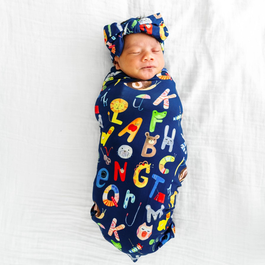 Sleep Little Sleepies Layette | Navy Alphabet Friends Swaddle & Headband Set Main Section