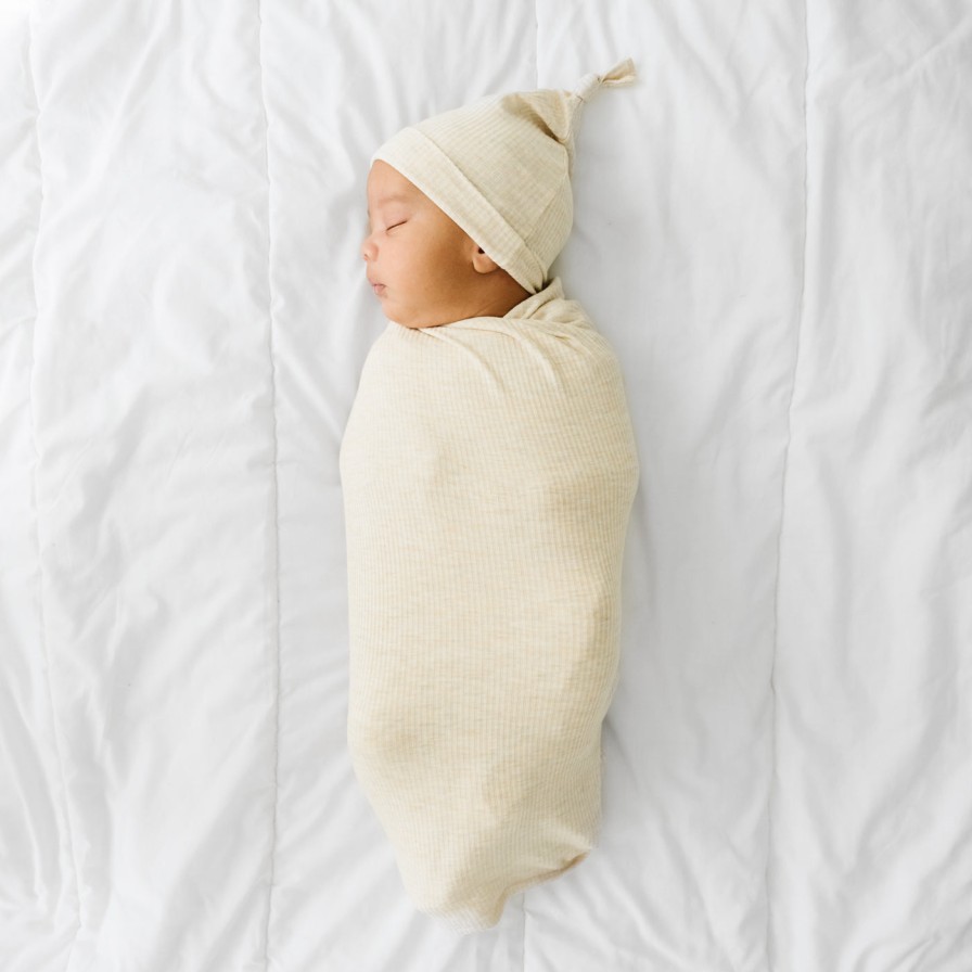 Sleep Little Sleepies Layette | Heather Oatmeal Ribbed Swaddle & Hat Set Main Section