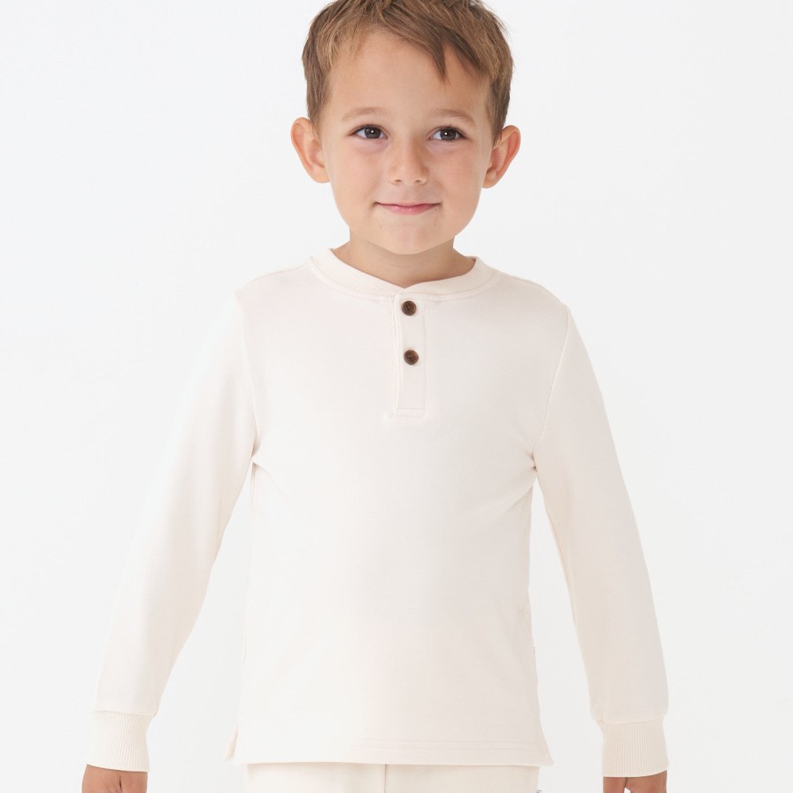 Play Little Sleepies Tops & Sweaters | Cream Long Sleeve Henley Tee Main Section