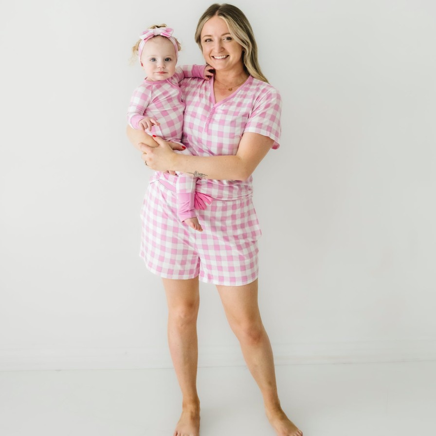 Adult Little Sleepies Women'S Pajamas | Pink Gingham Women'S Pajama Shorts Main Section