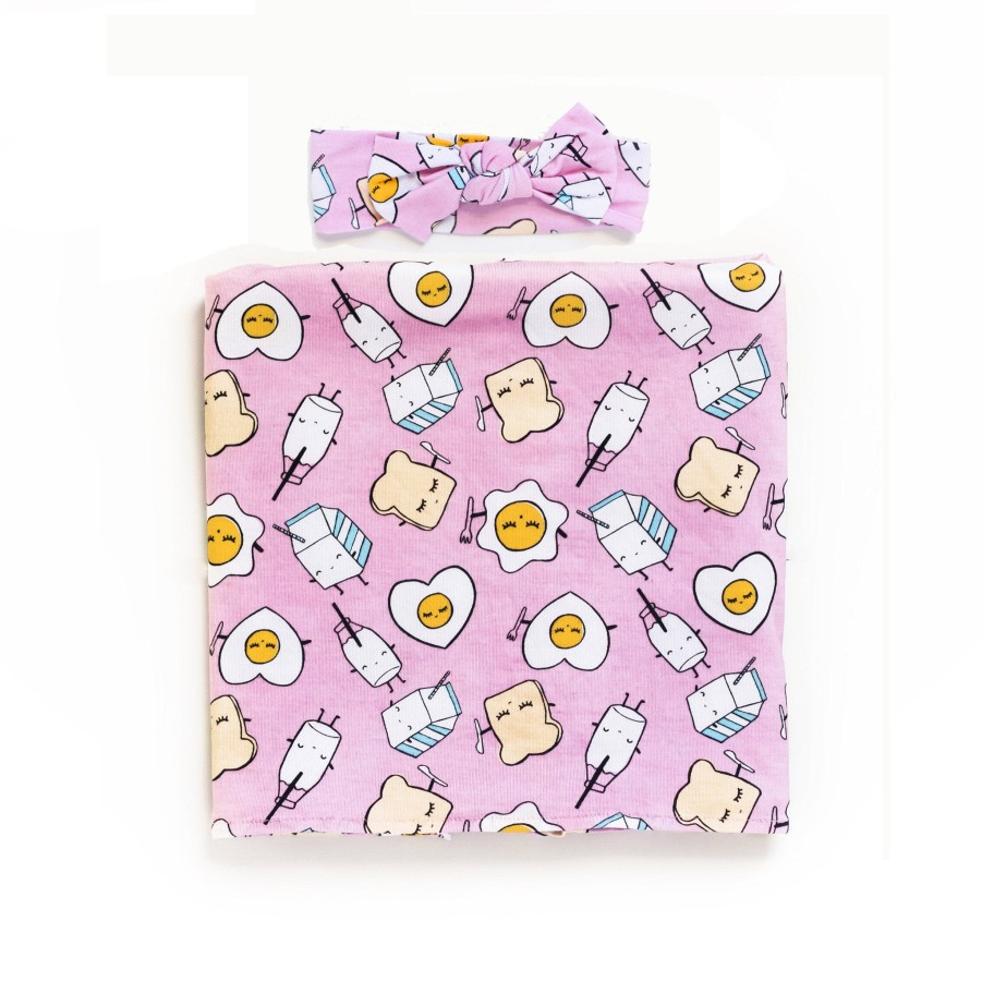 Sleep Little Sleepies Layette | Pink Breakfast Buddies Swaddle + Headband Set Main Section