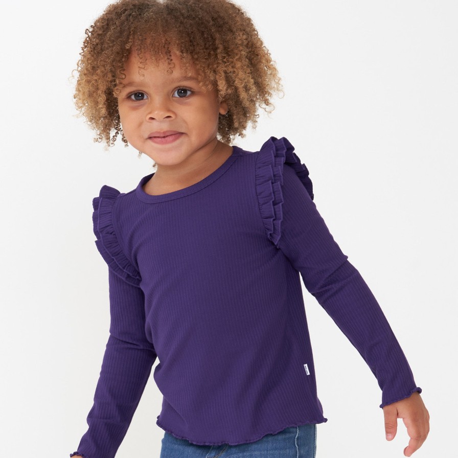 Play Little Sleepies Tops & Sweaters | Deep Amethyst Long Sleeve Flutter Lettuce Tee Main Section