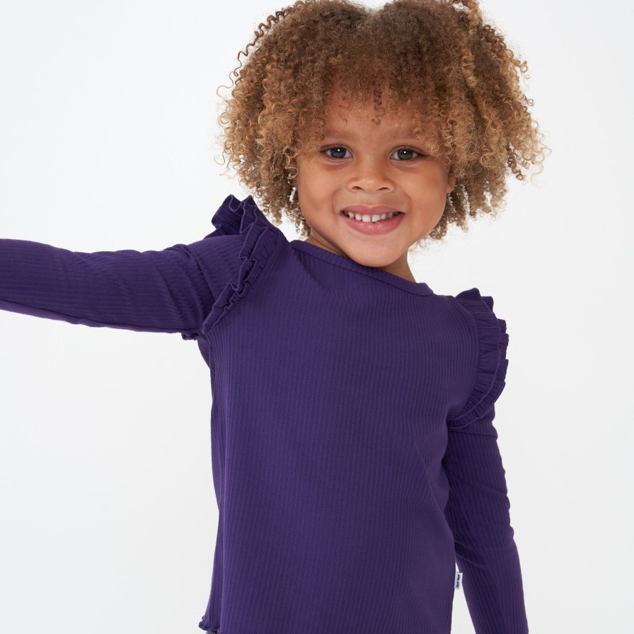 Play Little Sleepies Tops & Sweaters | Deep Amethyst Long Sleeve Flutter Lettuce Tee Main Section