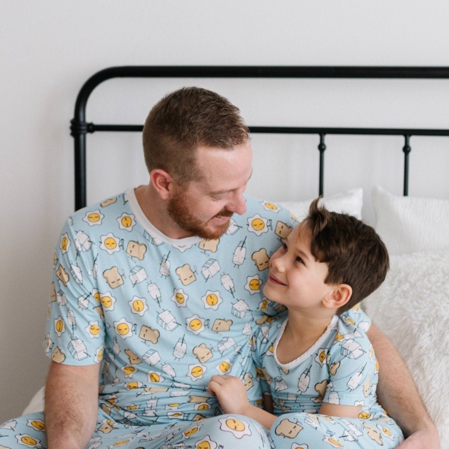 Adult Little Sleepies Men'S Pajamas | Blue Breakfast Buddies Men'S Short Sleeve Bamboo Viscose Pajama Top Main Section