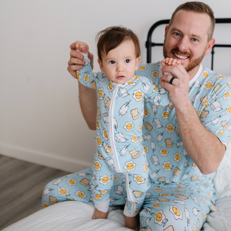 Adult Little Sleepies Men'S Pajamas | Blue Breakfast Buddies Men'S Short Sleeve Bamboo Viscose Pajama Top Main Section