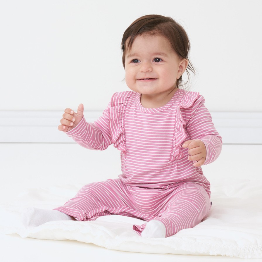 Play Little Sleepies Rompers & Overalls | Garden Rose Stripe Long Sleeve Ruffle Bib Romper Main Section