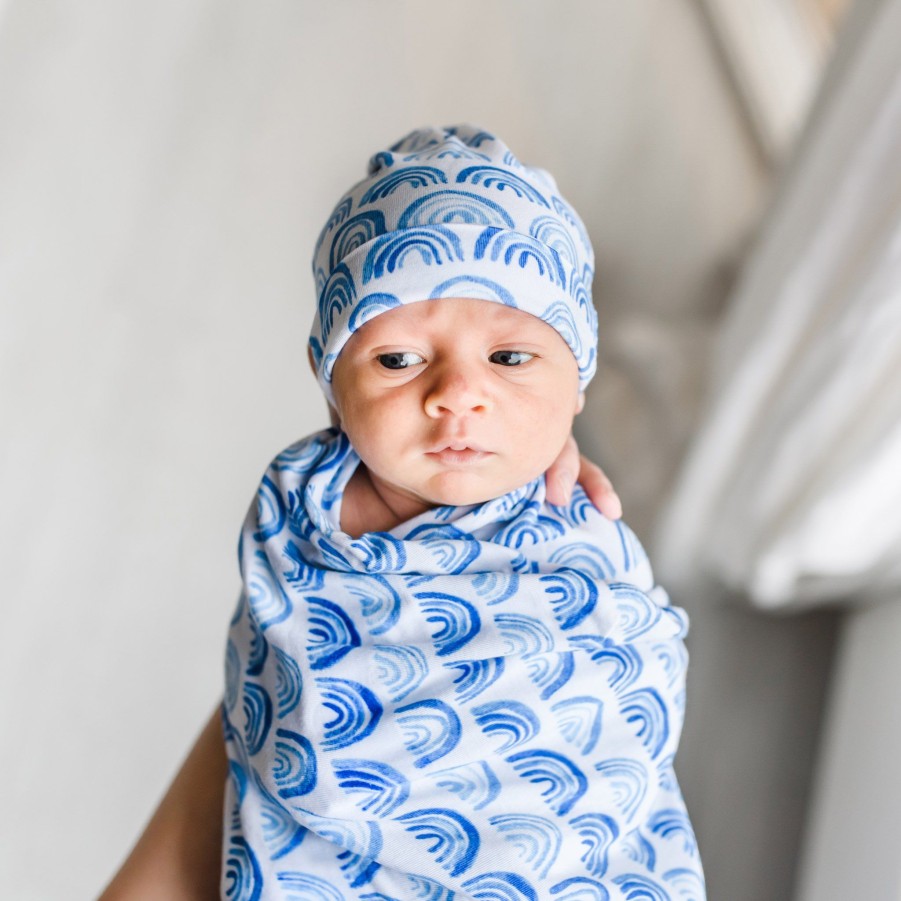 Sleep Little Sleepies Layette | Blue Rainbows Swaddle & Hat Set Main Section