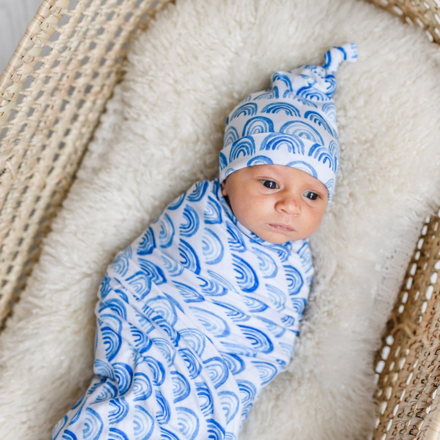 Sleep Little Sleepies Layette | Blue Rainbows Swaddle & Hat Set Main Section