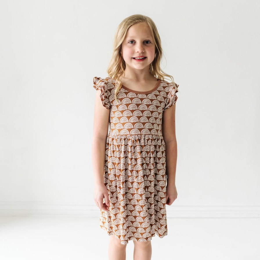 Play Little Sleepies Dresses | Rust Rainbows Short Flutter Sleeve Skater Dress Main Section